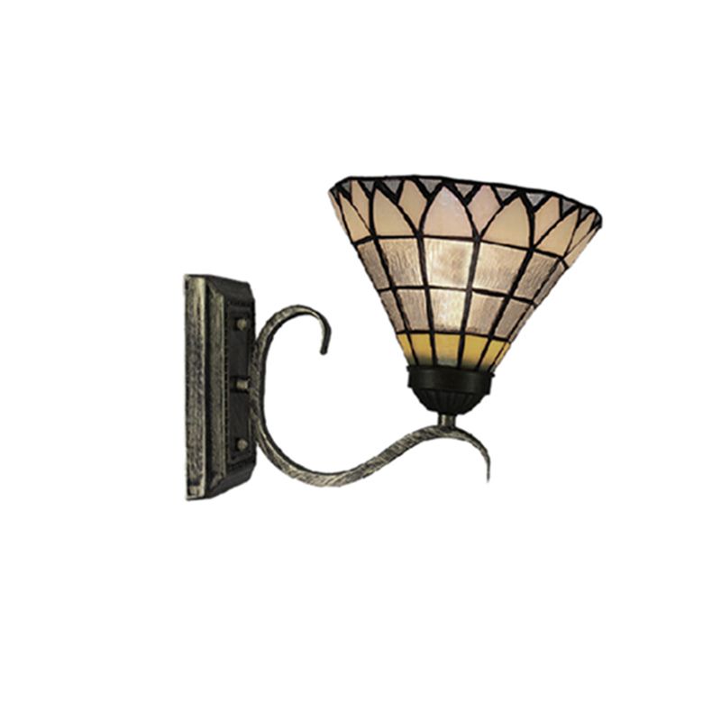 Tiffany Shuttlecock Shaped Wall Light Art Glass 1 Light Clear Wall Lamp with Curved Arm for Kitchen