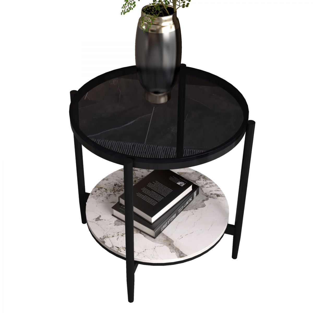 Modernistic 4 Legs Round Double Tier Living Room Accent Side Table
