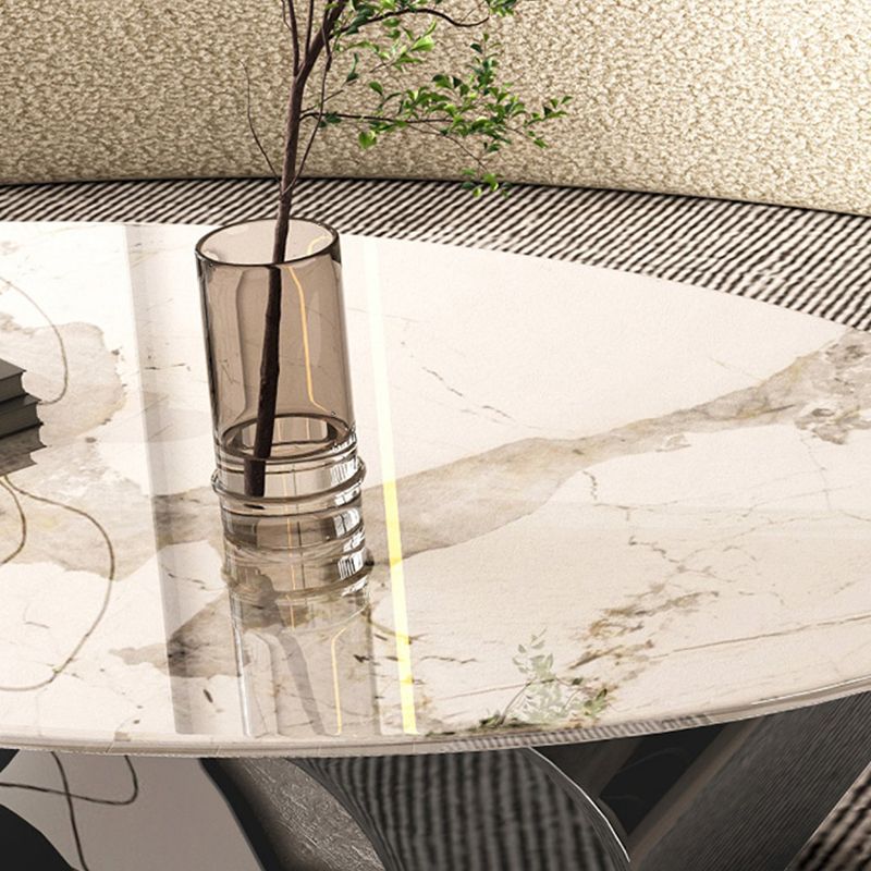 Oval Coffee Table with Stainless Steel Base Made of Rock Sheet
