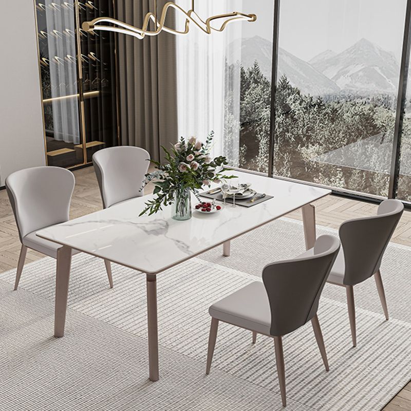 Glam Style Dinette Table Rectangle Stone Dining Room Table in White