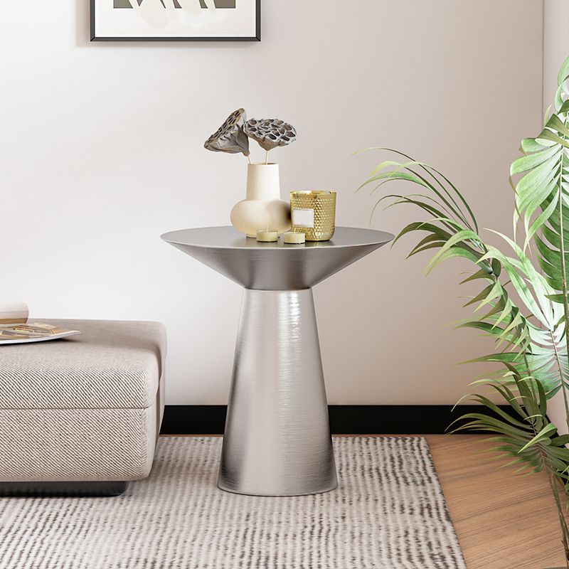 22.24" Tall Round Top Side Table Stainless Steel Pedestal End Table