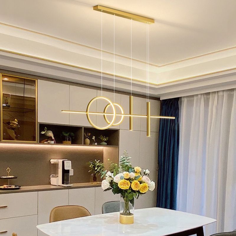 Post Modern Linear Kitchen Island Fixture in Gold / Black Aluminum LED Ceiling Pendant