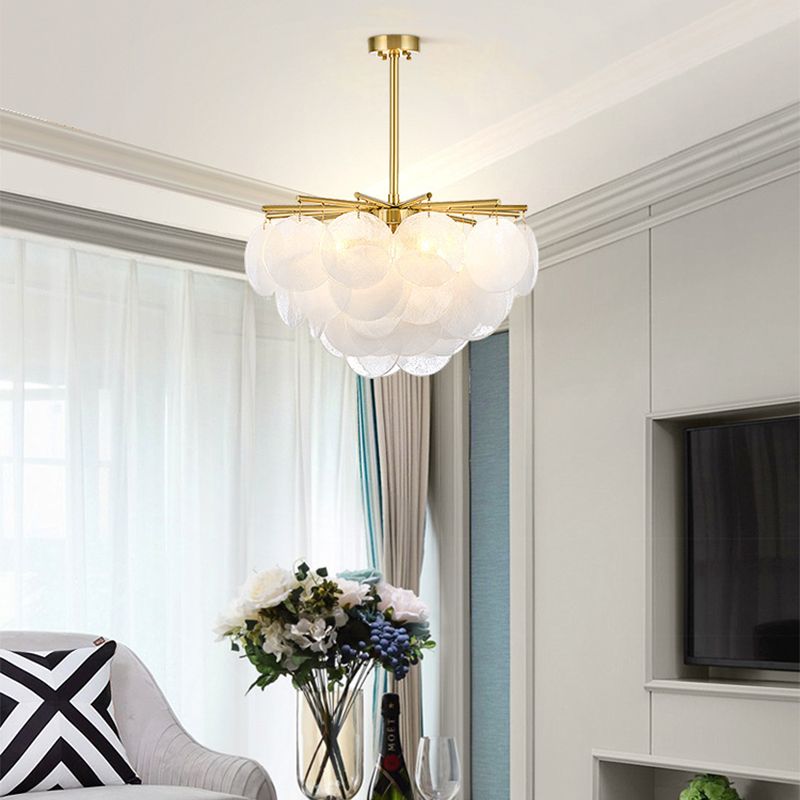 Luminaire semi-affleurant conique pour salon, plafonnier postmoderne à 4 têtes en cristal semé en or