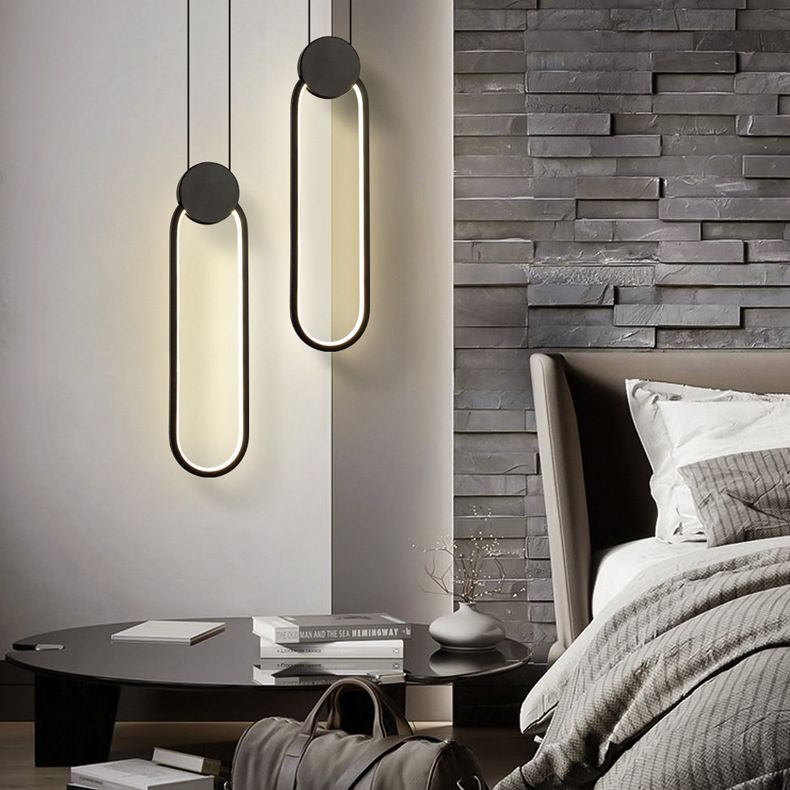 Modern Minimalist Style Cord Hung Hanging Pendant Lights Metal Pendant Light in Black Finish