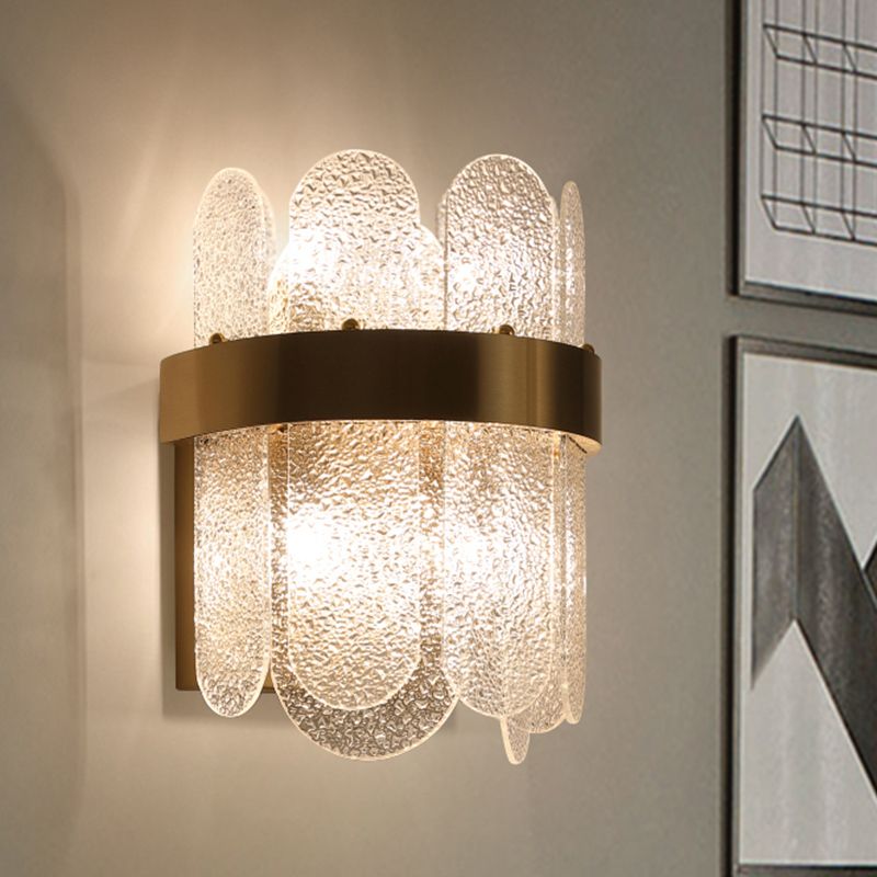4 Heads Bedroom Wall Lamp Modern Style Golden Wall Lighting Sconce with Oval-Shape Clear Hammered Glass