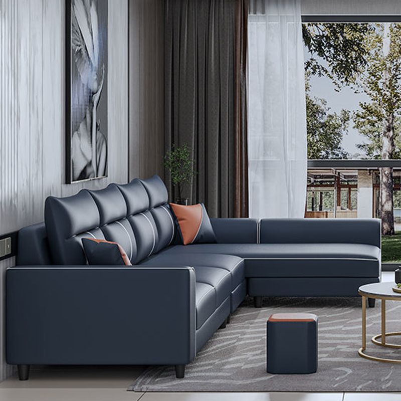 Modern Faux Leather Sectional with Chaise and Pillow Back for Living Room