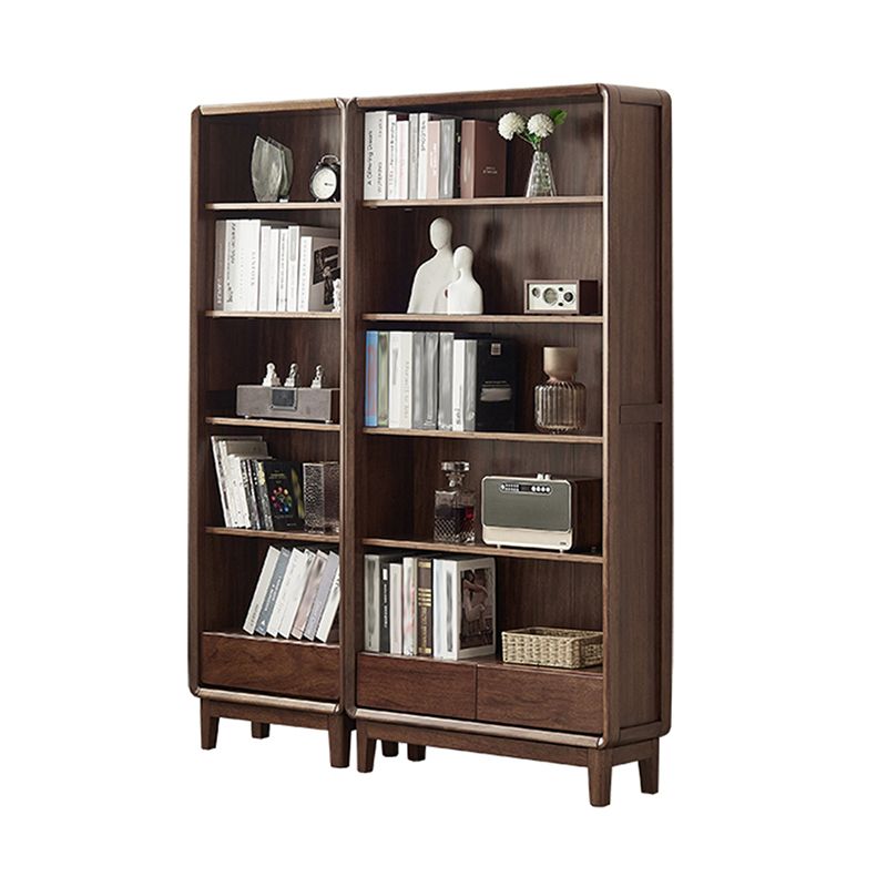 Modern Style Closed Back Bookshelf Standard Solid Wood Bookcase with Drawers