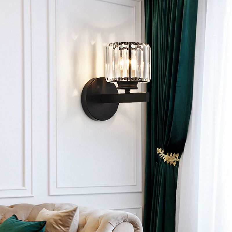 Crystal Geometric Shape Wall Sconce Modern Style 1 Light Wall Light Sconce in Black