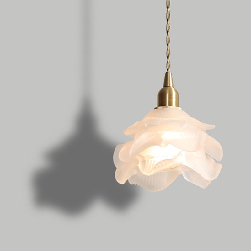 Glass Flower Pendants Lights Single Bulb Modern Style Living Room Hanging Light Fixtures