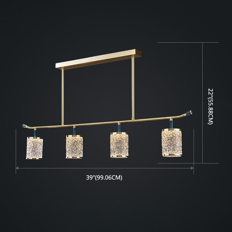 Diner Chandelier Modern Brass Pendant Light with Cylindrical Rippled Glass Shade