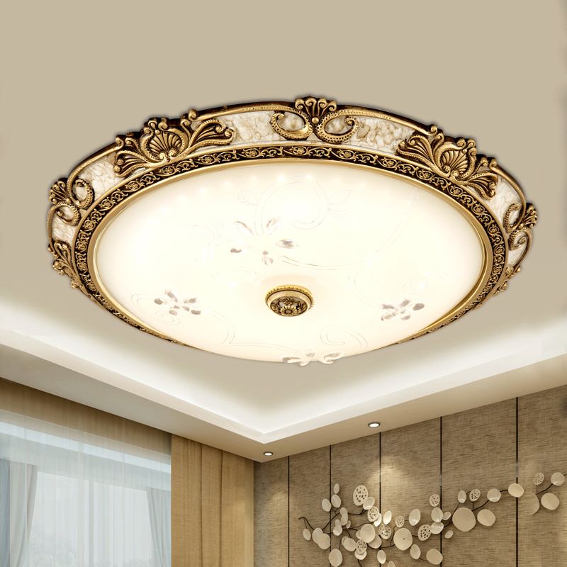 Veined Glass Dome Flush Mount Lamp Country Style 13"/16"/19.5" W LED Parlour Ceiling Flush in Brass, Warm/White Light