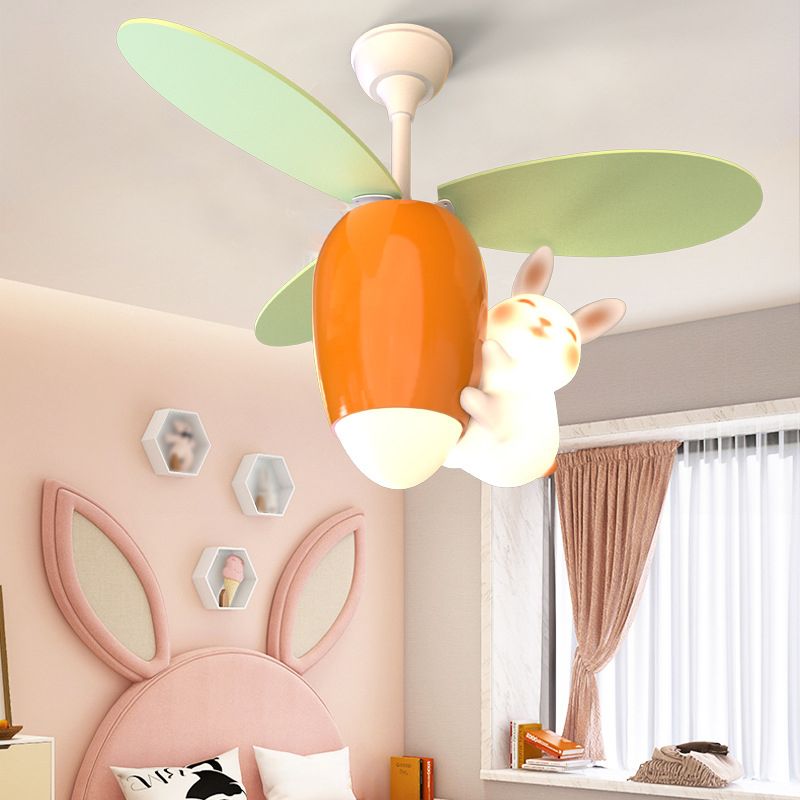 Children Ceiling Fan Light LED Ceiling Mount Lamp with Wood for Living Room