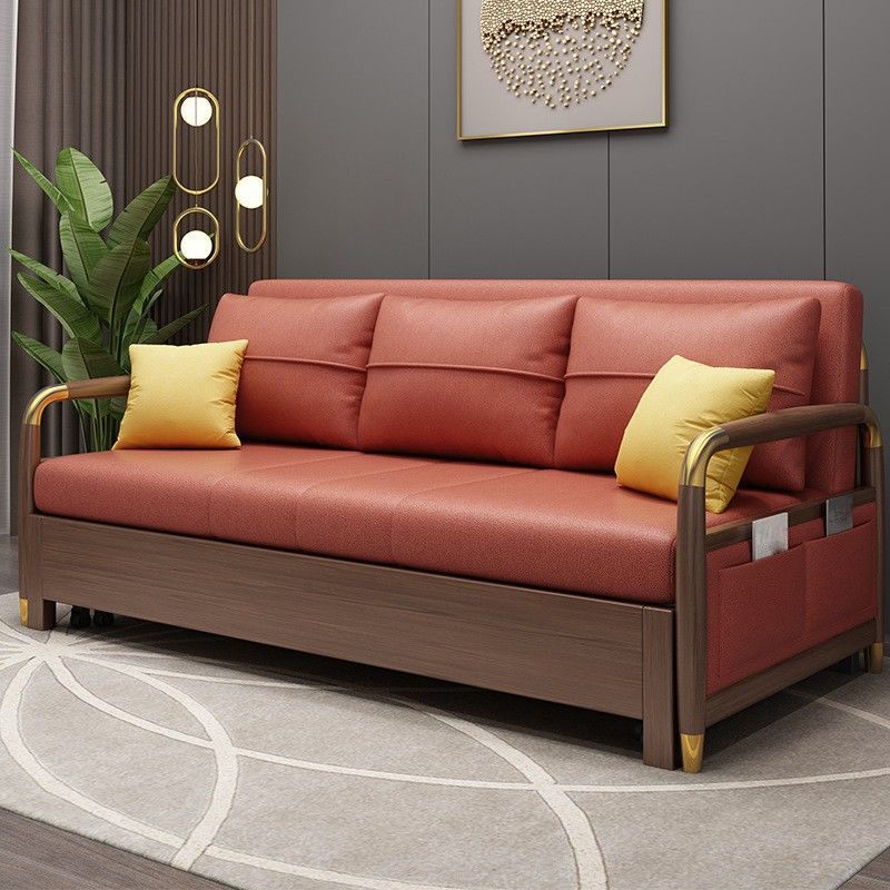 23.6"H Faux Leather Square Arm Convertible Sleeper Sofa for Living Room