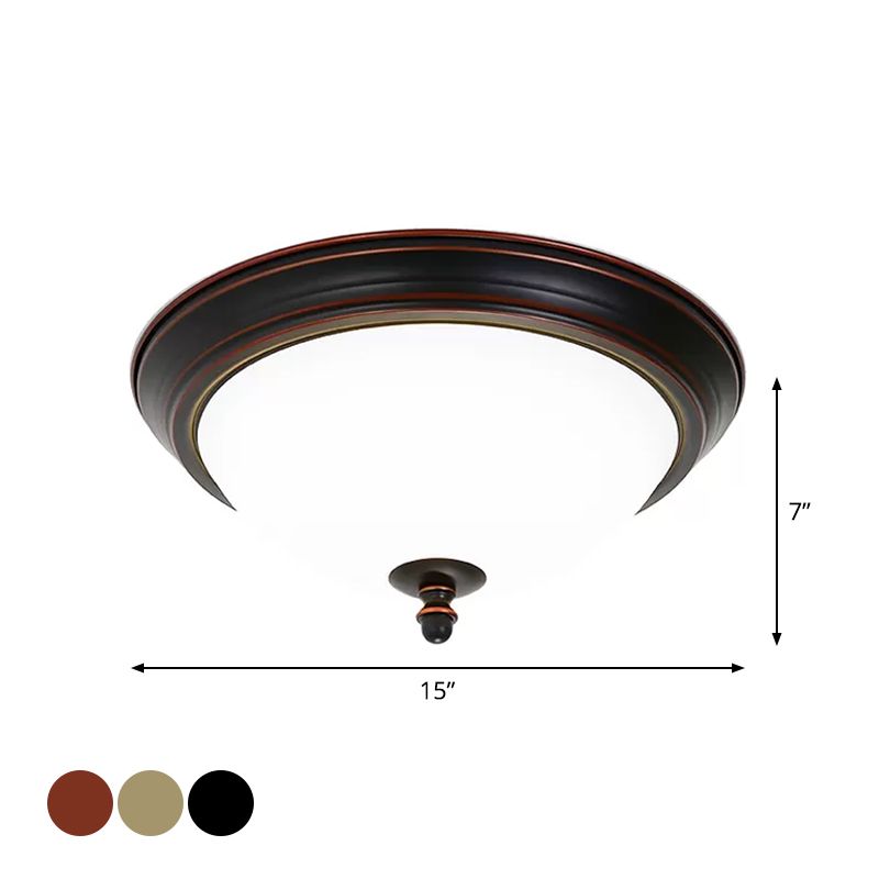 Bowl Shaped LED Ceiling Lighting Minimalist Black/Bronze/Dark Coffee Milk Glass Flush Mount Fixture, 15"/19.5" Wide