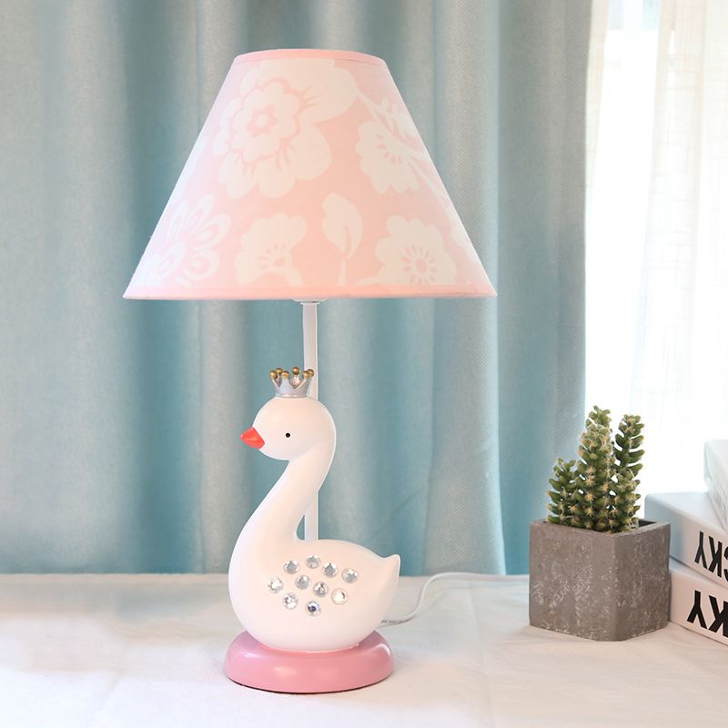 Lampada da lettura in resina White Goose Night Light Cartoon 1 lampadina con paralume in tessuto a botte per camera da letto