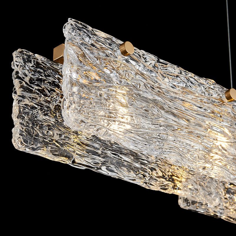 Rectangular Dining Room Hanging Lamp Rippled Glass 5-Light Minimalist Island Light
