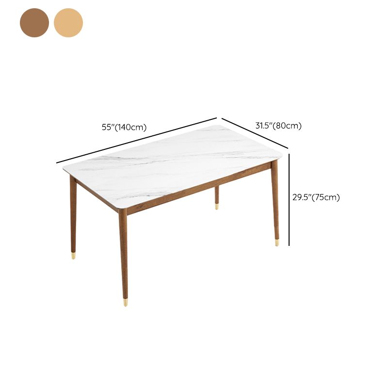 Sintered Stone Dining Table Rectangle Modern Dinner Table with Wooden Legs