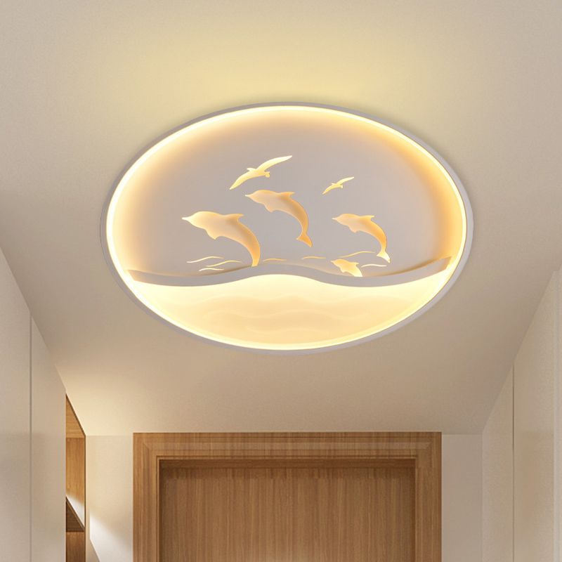 Dolphin Adventure Circle LED Flush Mount Nordic Acrylic Children Bedroom LED Ceiling Light in White/Warm Light