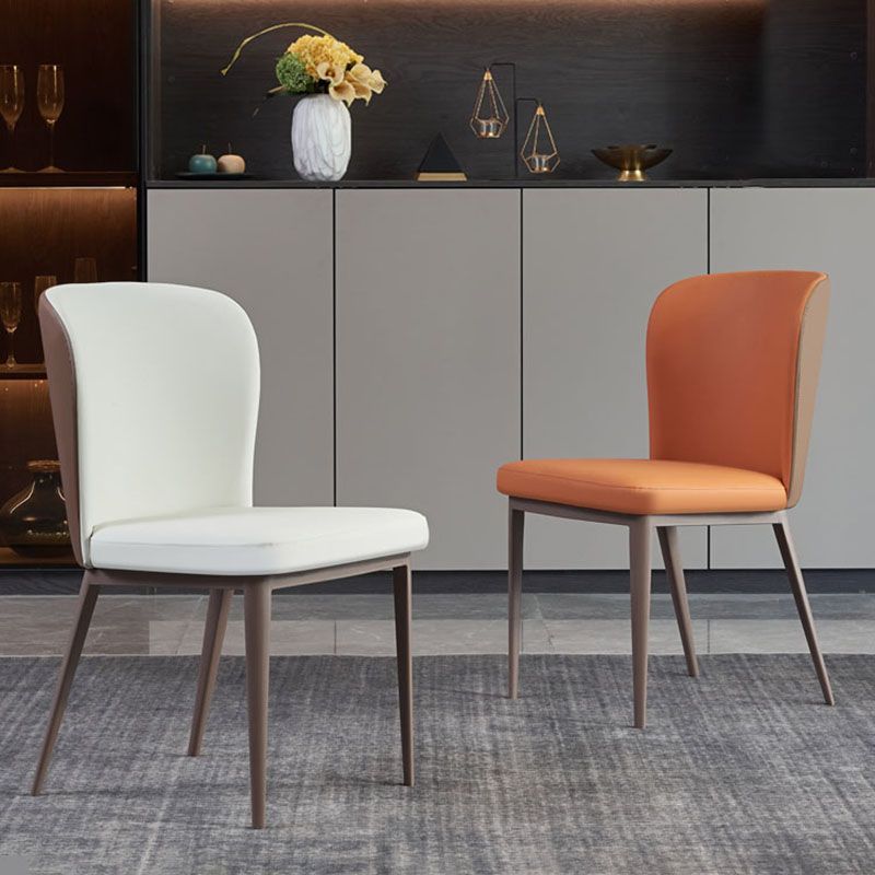 Contemporary Restaurant Leather Side Chair Brown Leg Wingback Dining Chair