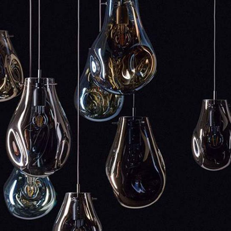 1 Light Teardrop Pendant Light Modern Ruffle Glass Shade Hanging Lamp