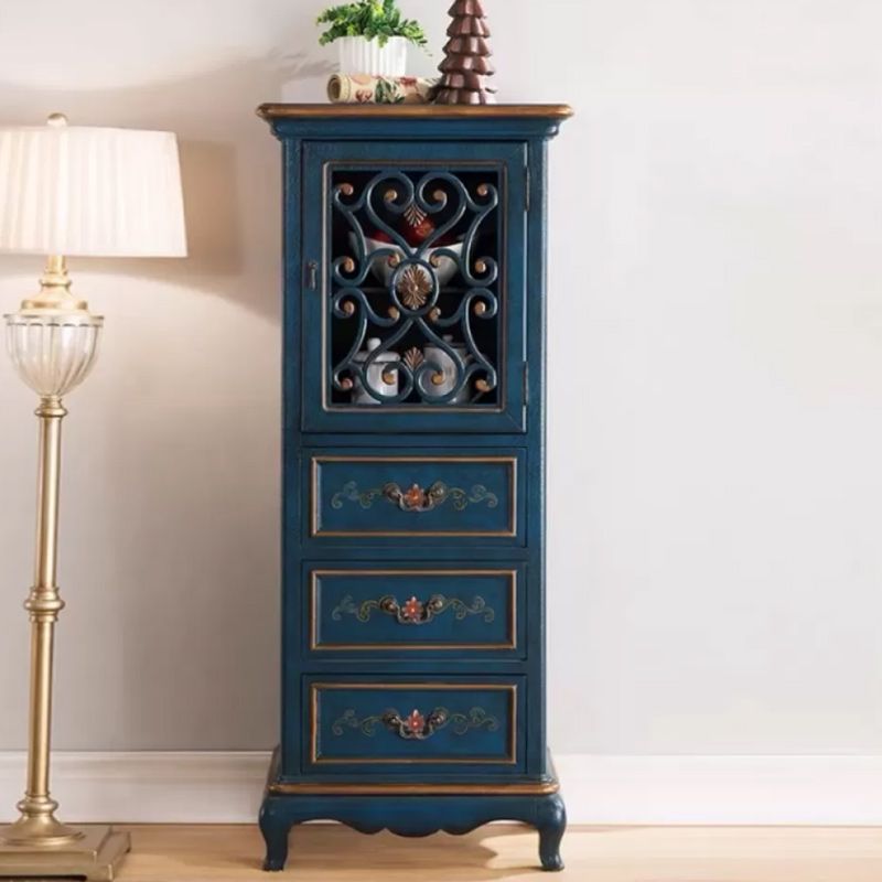 Door Cabinet Mid Century Distressed Solid Wood Storage Cabinet with Drawers