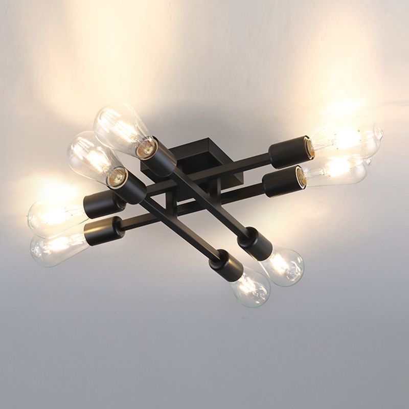 Industrial Linear Semi Mount Lighting Metal Ceiling Mount Light Fixture
