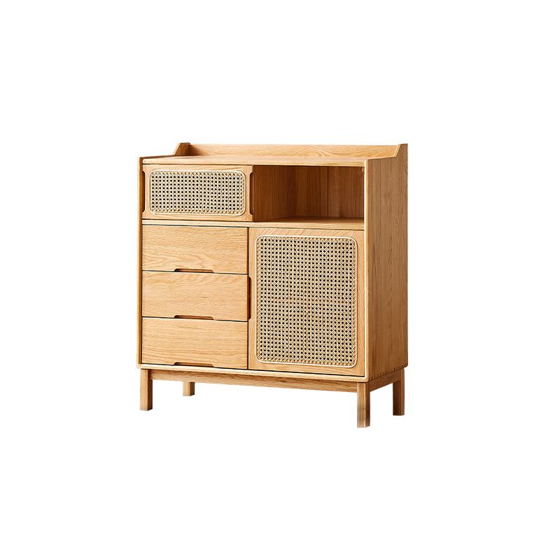 Solid Wood Dining Server Modern Style Rattan Door with 3 Drawers