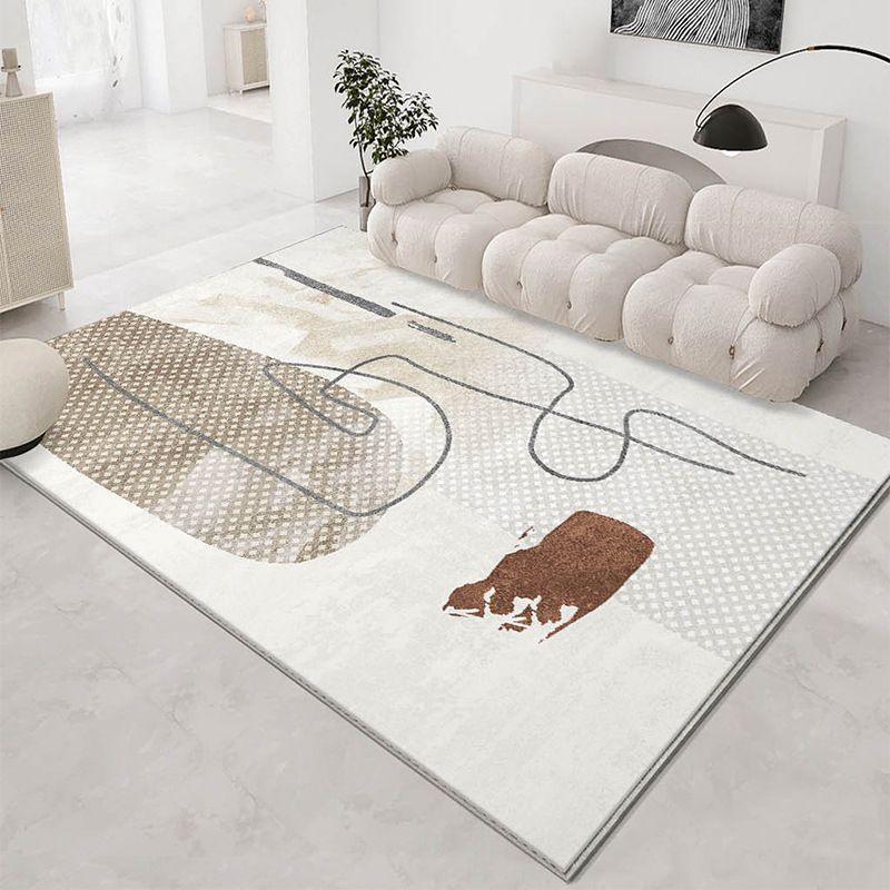 Apricot Line Rug Polyester Modern Rug Washable Rug for Living Room
