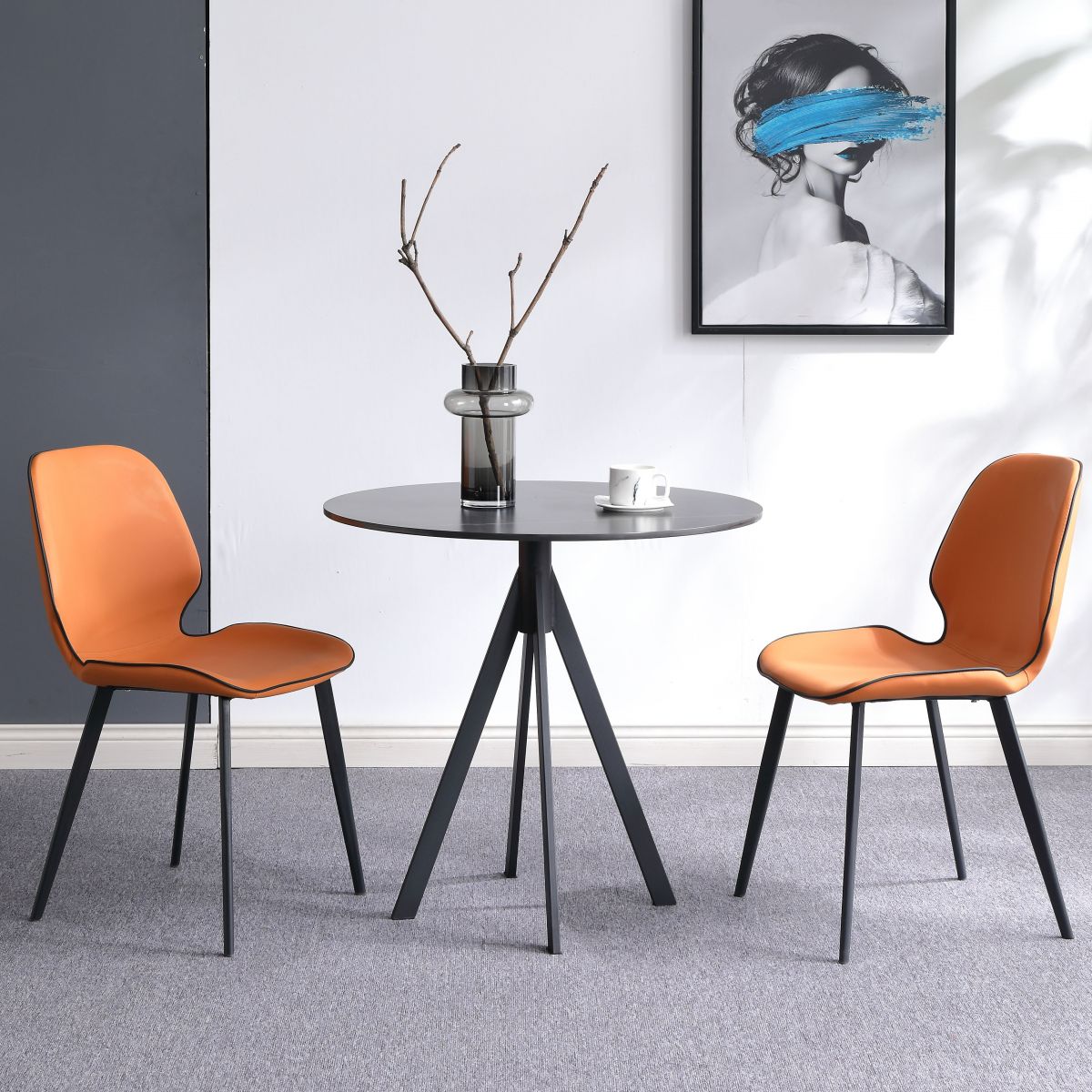 Round Sintered Stone Two-Color Dining Table Simplicity 4 Legs Table for Dining Room
