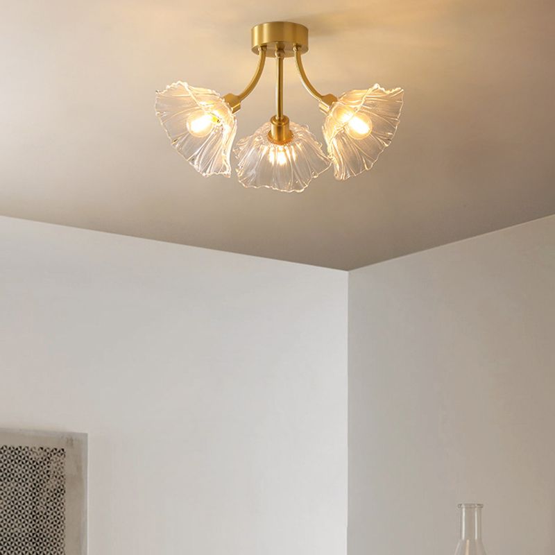 Glass Flower Shape Flush Mount Light Modern Multi Lights Flush Ceiling Light in Brass