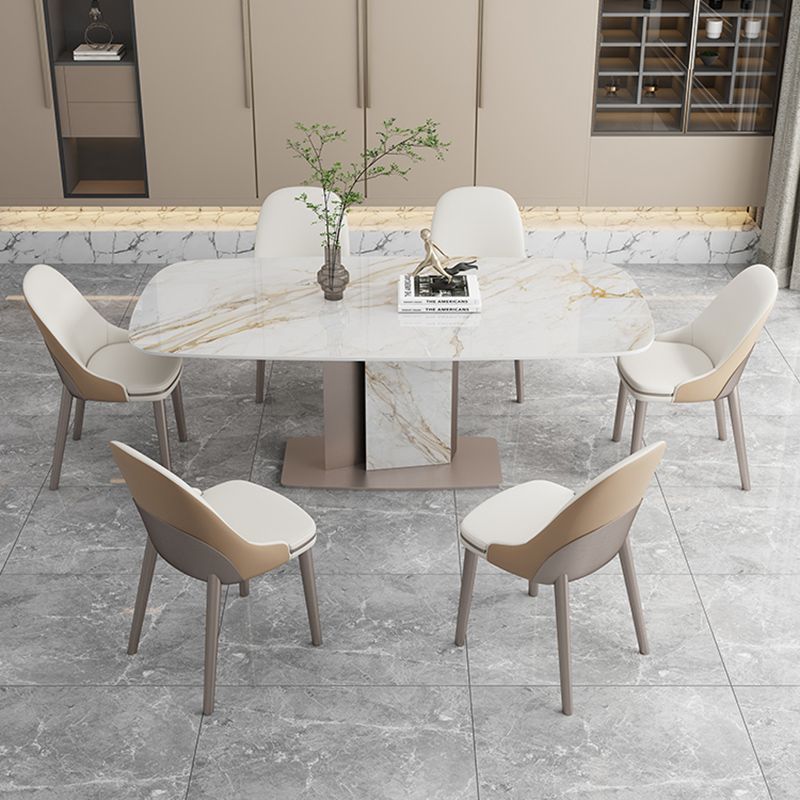 White Stone Glam Dinette Table Set with Leather Chairs 1/4/5/6/7 Pcs Dining Set for Home
