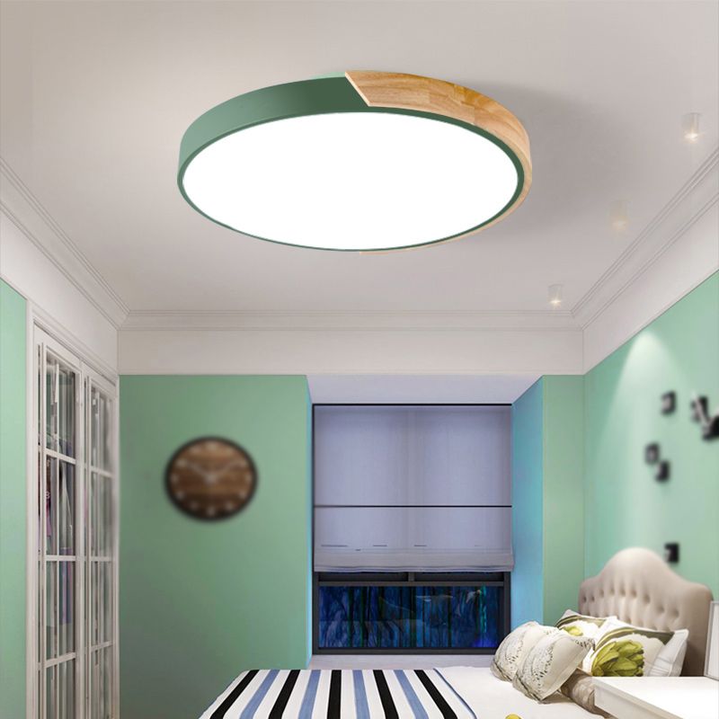 Round Shape LED Ceiling Lamp Macaroon Modern Iron 1-Light Flush Mount for Study