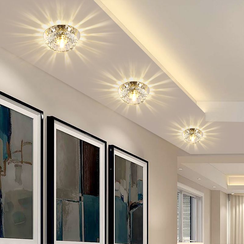 Clear Crystal Floral Flush Light Modern Style LED Flush Ceiling Light Fixture for Entryway