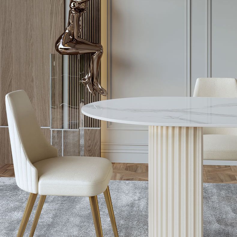Mesa de comedor ovalada de lujo tradicional mesa sinterizada con pedestal doble blanco