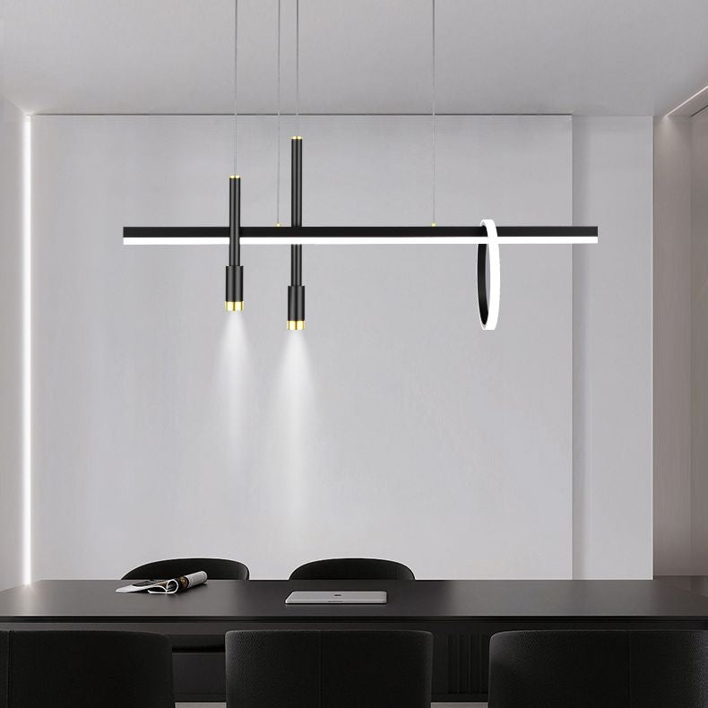 Luce a ciondolo a LED LED LINEAR BLACE Light a soffitto in ferro battuto in stile moderno con tonalità in alluminio