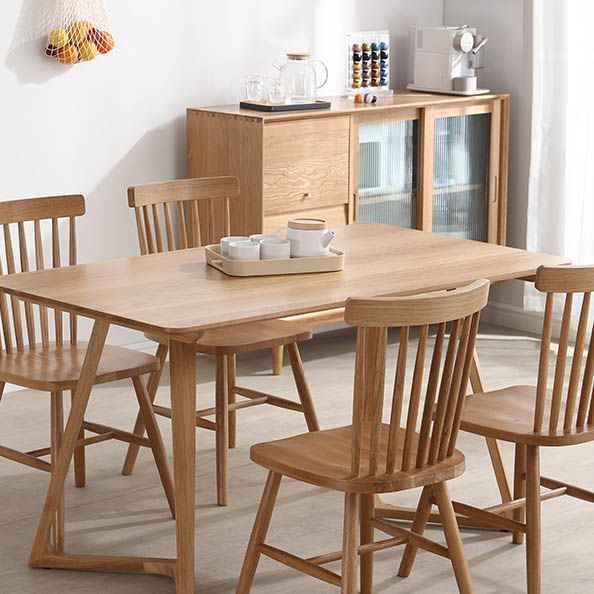 Modern Style Solid Wood Dining Set with Rectangle Shape Table and Double Pedestal Base