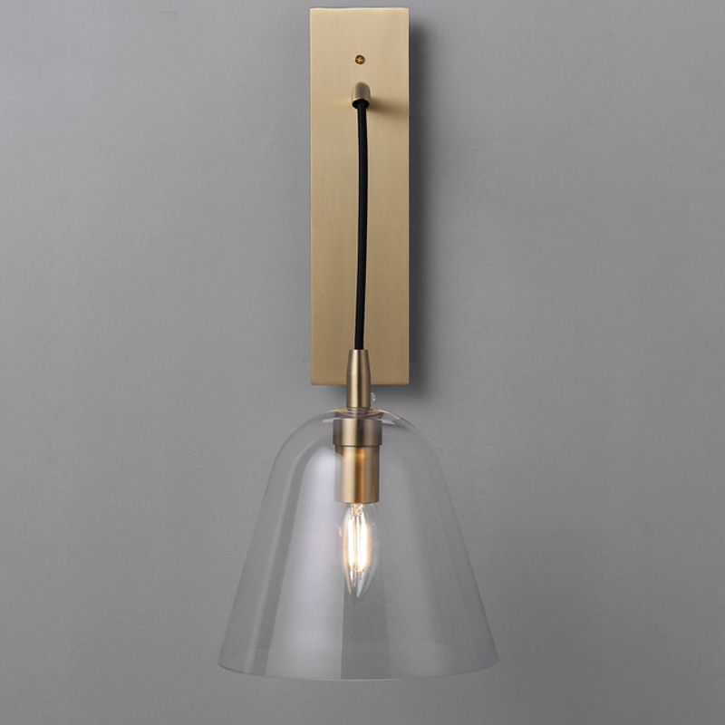 Brass Flared Wall Sconce Light Retro Style 1-Light Clear Glass Wall Mounted Lamp