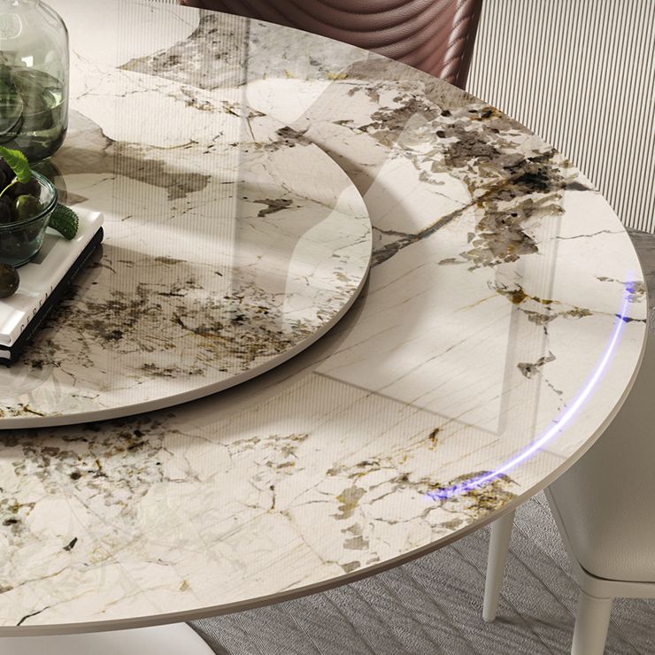 Modern Round Dinette Set 1/4/5/7 Pieces Sintered Stone Dining Table Set with Turntable