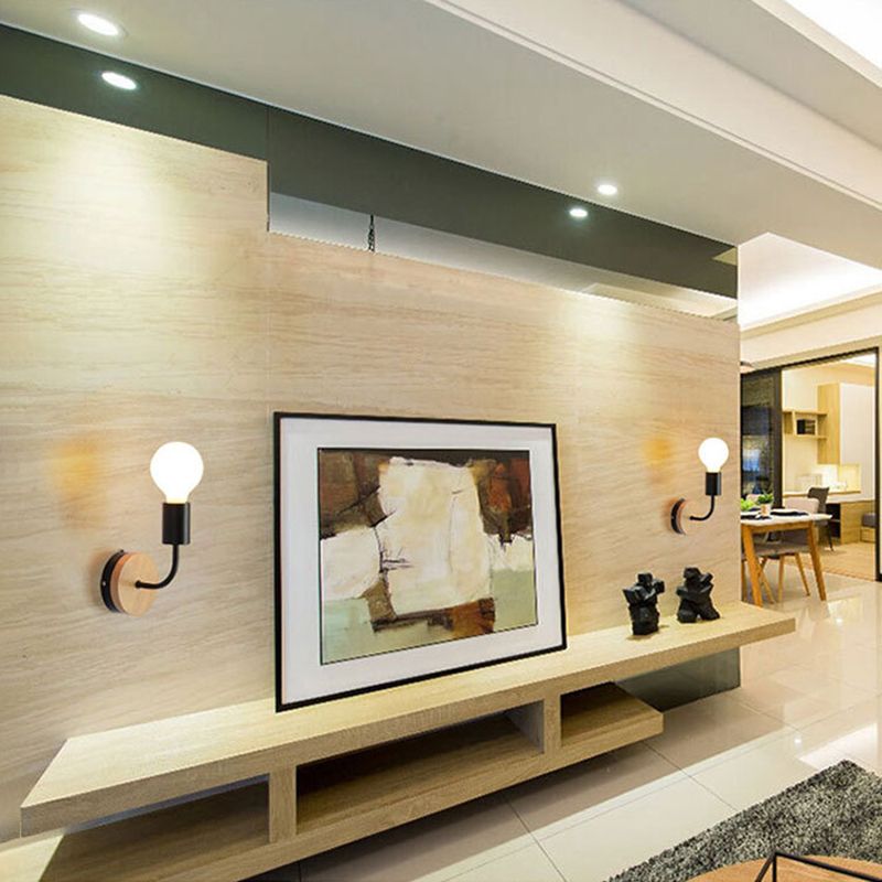 No-Bulb Sconce Light Fixture Contemporary Style Wood Bedroom Wall Mount Light Fixture