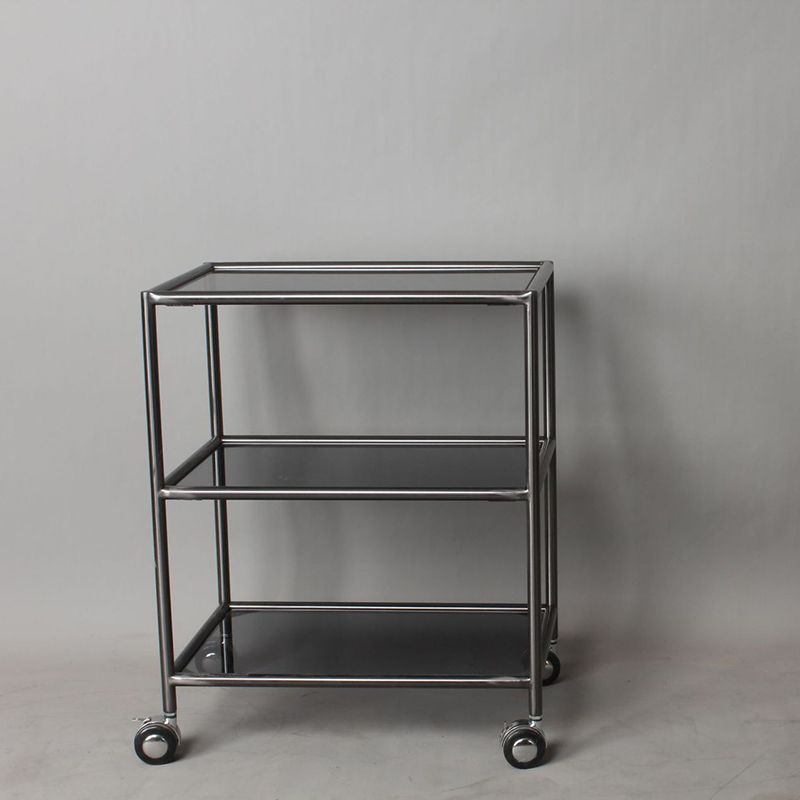 Rectangular Glass Shelf Included Side Table with Casters - 22"/23.6"/25.6" H