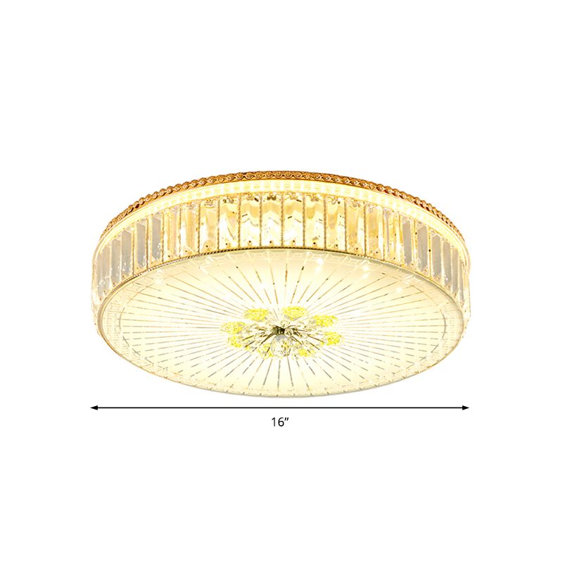 Clear Crystal Circular Ceiling Light Fixture 16"/19.5"/23.5" W Multi Light Modern Flush Mount Light with Glass Diffuser in Gold