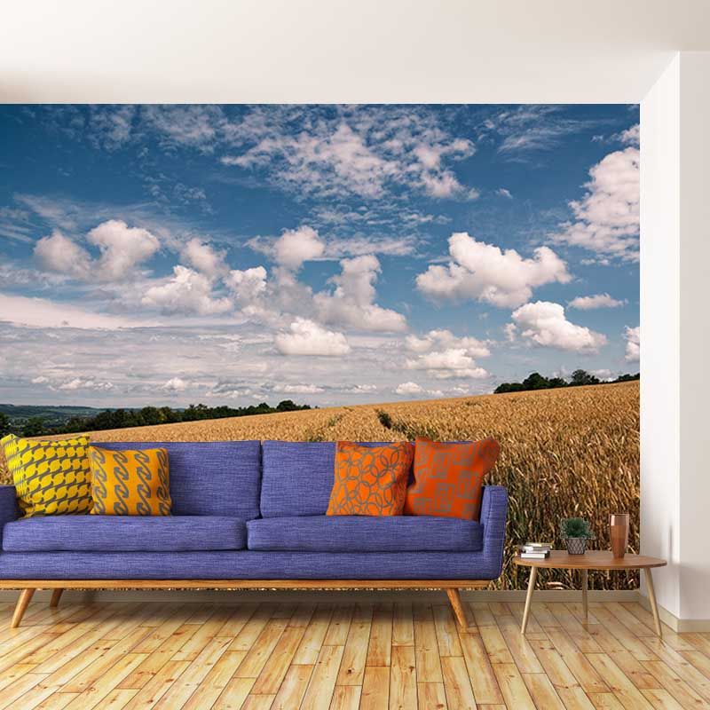 Wheat Field  Mural Wallpaper Photography Horizontal Fabric Wall Decor for Home