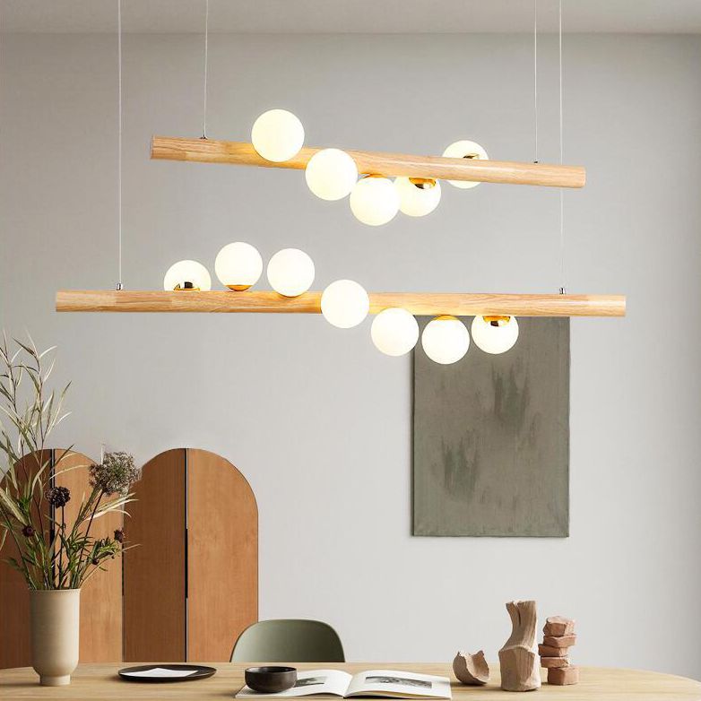 Luz de la isla de color log de madera en la simplicidad moderna Lámpara colgante de hierro forjado con sombra de vidrio