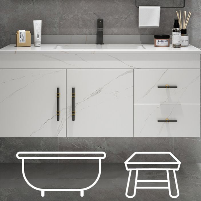 Stone Top Vanity Set Single Sink Mirror Drawers Wall-Mounted Rectangle Vanity with 2 Doors