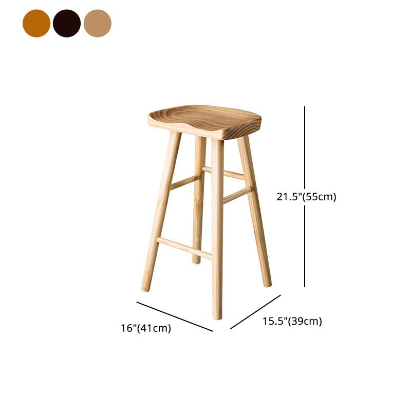 Taburete de bar moderno con asiento de silla de montar, reposapiés sin respaldo de pino, taburete con patas de madera
