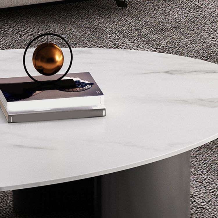 Glam 15.7" H Oval Slate Coffee Table Iron 2 Legs Cocktail Table