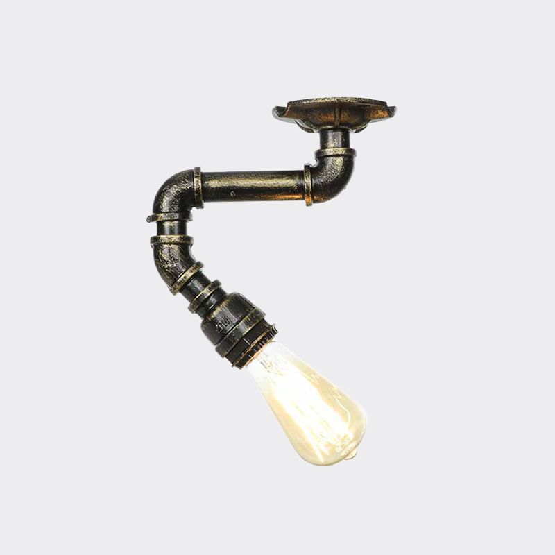 1-Head Semi Mount Lighting Antiqued Exposed Bulb Metal Flush Ceiling Lamp in Bronze