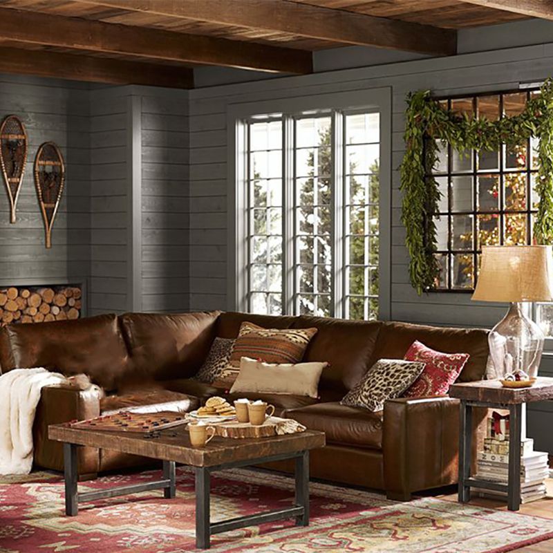 Farmhouse Wood 4 Legs Coffee Table Rectangle Table in Brown Finish