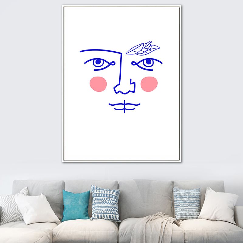 Toile de salle à manger nordique texturée, dessin de ligne de visage, décor artistique mural de couleur douce