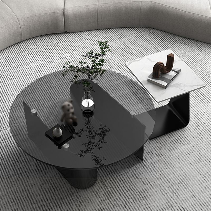 Round Glass Top Bunching Tables Black Abstract Coffee Cocktail Table